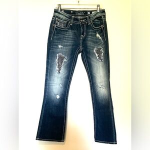 Miss Me Distressed Dark Blue Flare Jeans